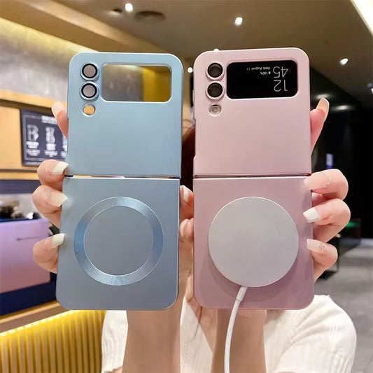 Matte for Magsafe Soft Case for Samsung Galaxy Z Flip 7 6 5 4 3 Flip7 zflip Magnetic Solid Color Wireless Charging Slim Cover